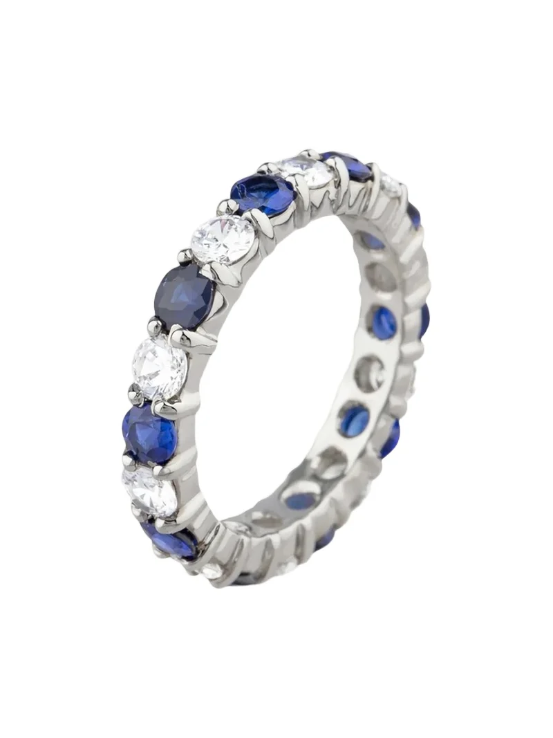 FANTASIA by DESERIO Women's 14K White Gold, 1.10 TCW Lab-Grown Blue Sapphire & 1.10 TCW Cubic Zirconia Eternity Band