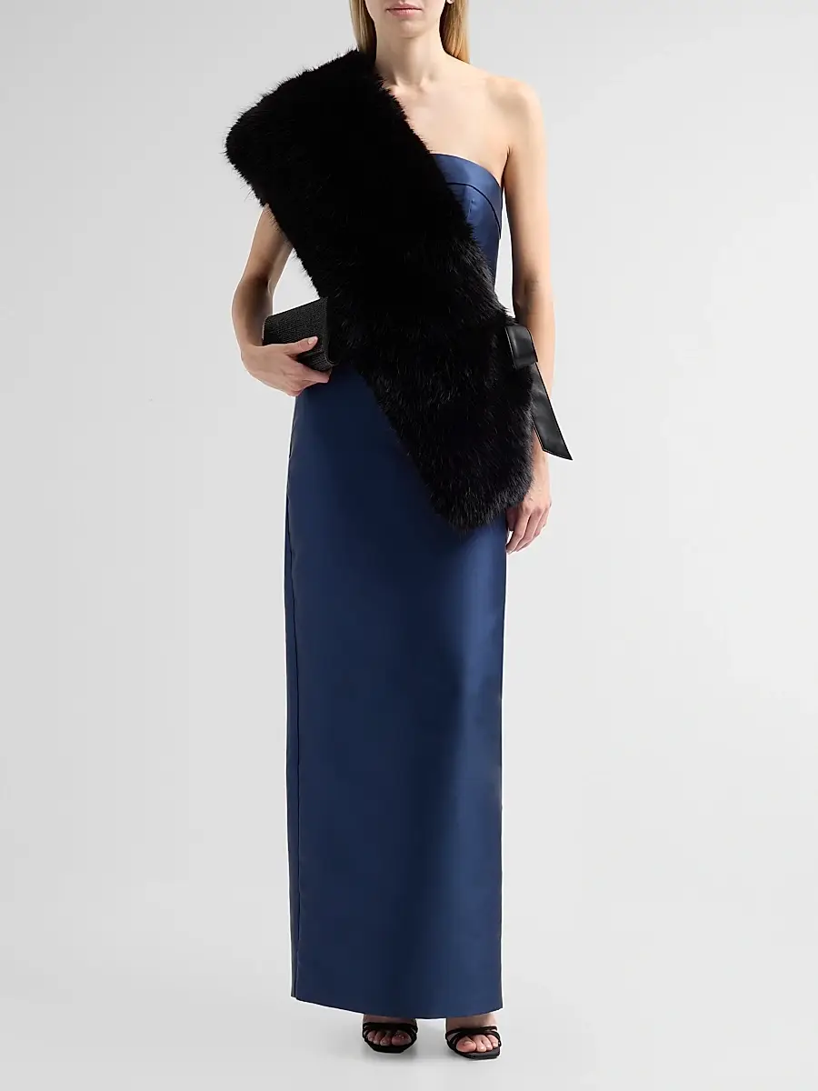 THEIA Women's Kay Faux Fur Asymmetric Stole | Thumbnail 2 THEIA Women's Kay Faux Fur Asymmetric Stole | Thumbnail 2