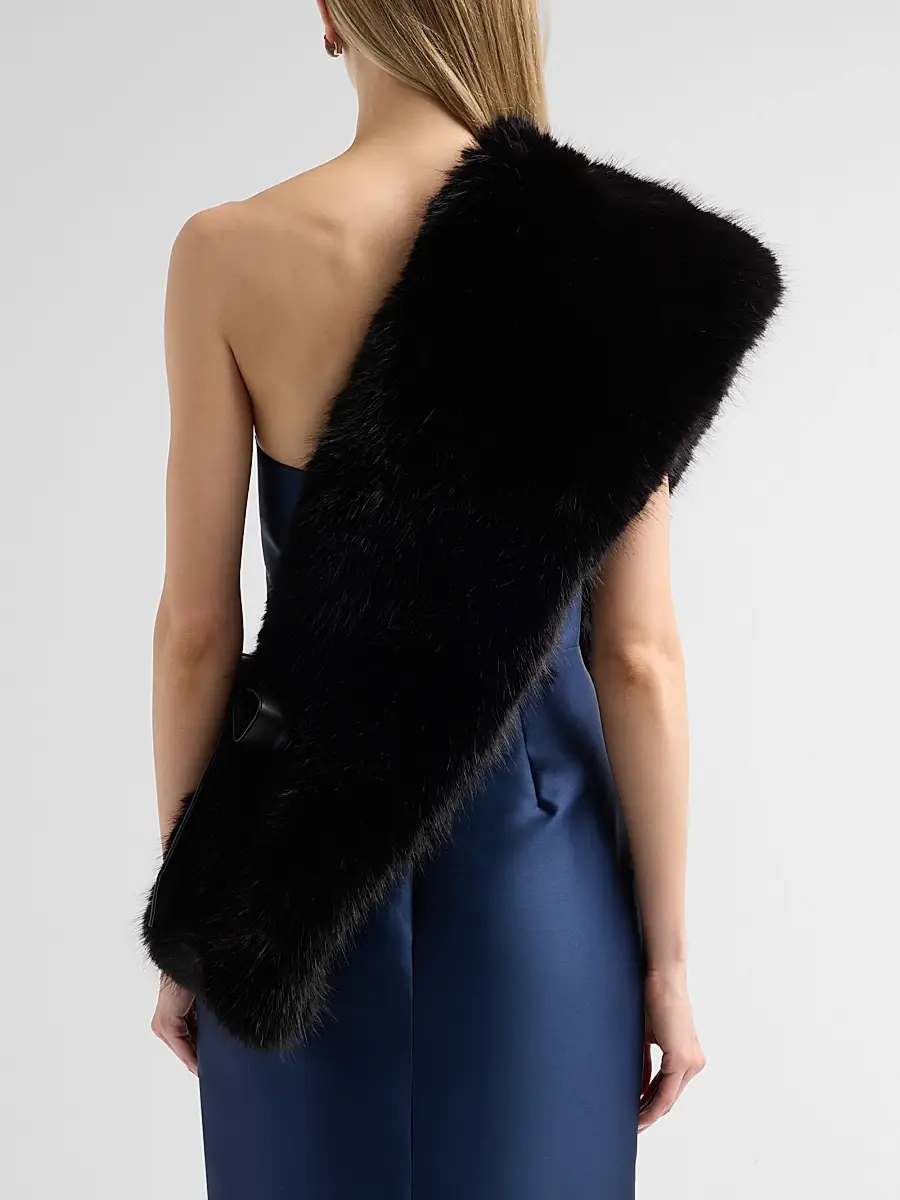 THEIA Women's Kay Faux Fur Asymmetric Stole | Thumbnail 3 THEIA Women's Kay Faux Fur Asymmetric Stole | Thumbnail 3
