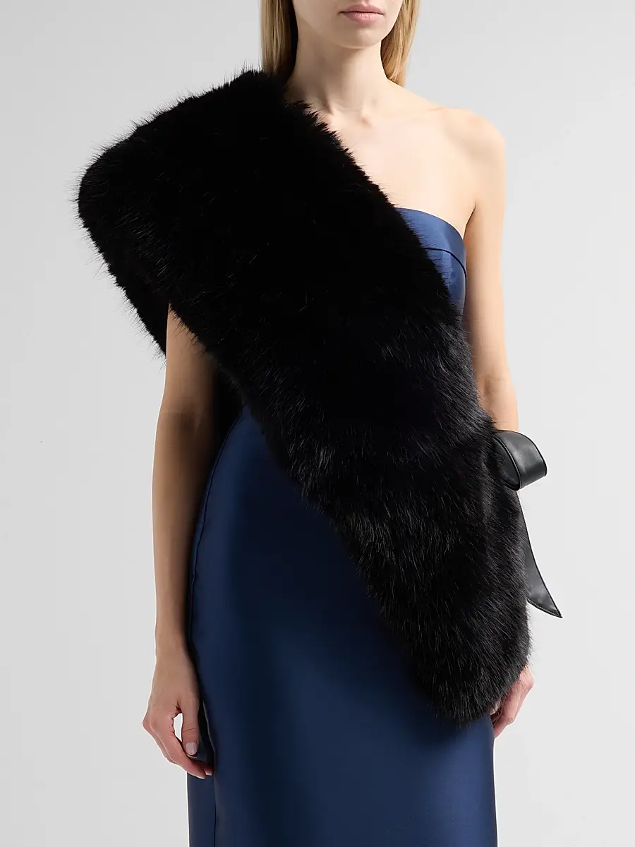 THEIA Women's Kay Faux Fur Asymmetric Stole | Thumbnail 4 THEIA Women's Kay Faux Fur Asymmetric Stole | Thumbnail 4