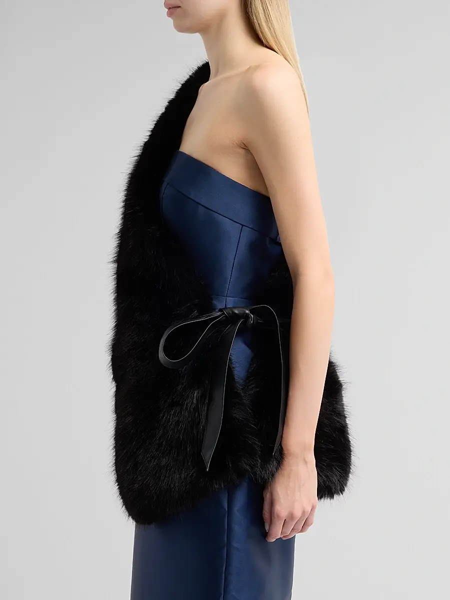 THEIA Women's Kay Faux Fur Asymmetric Stole | Thumbnail 5 THEIA Women's Kay Faux Fur Asymmetric Stole | Thumbnail 5