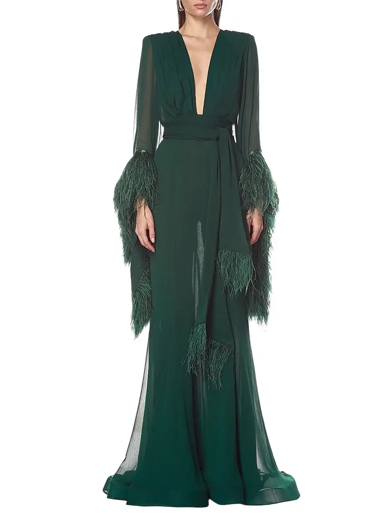 Women's Geisha Feather-Trim Chiffon Gown Women's Geisha Feather-Trim Chiffon Gown
