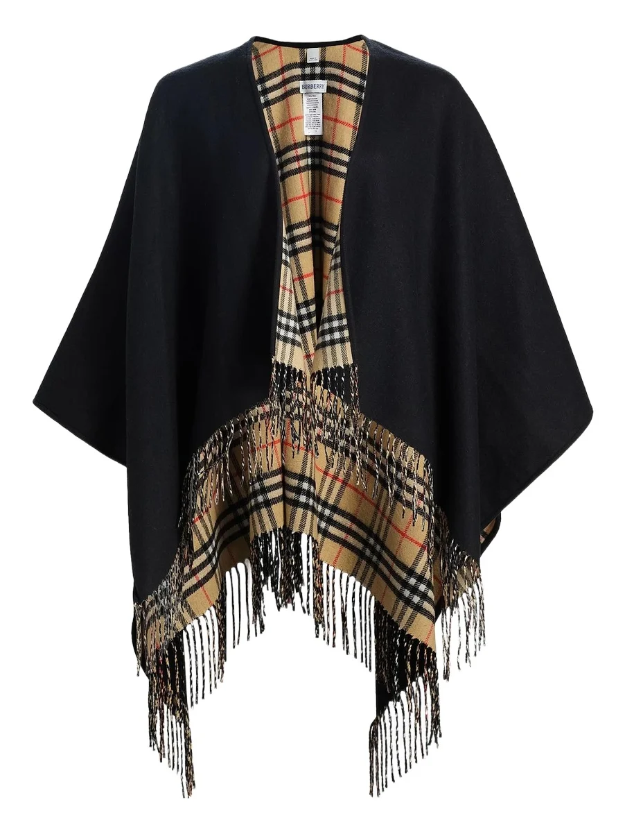 Burberry Women's Check Wool Fringe Cape