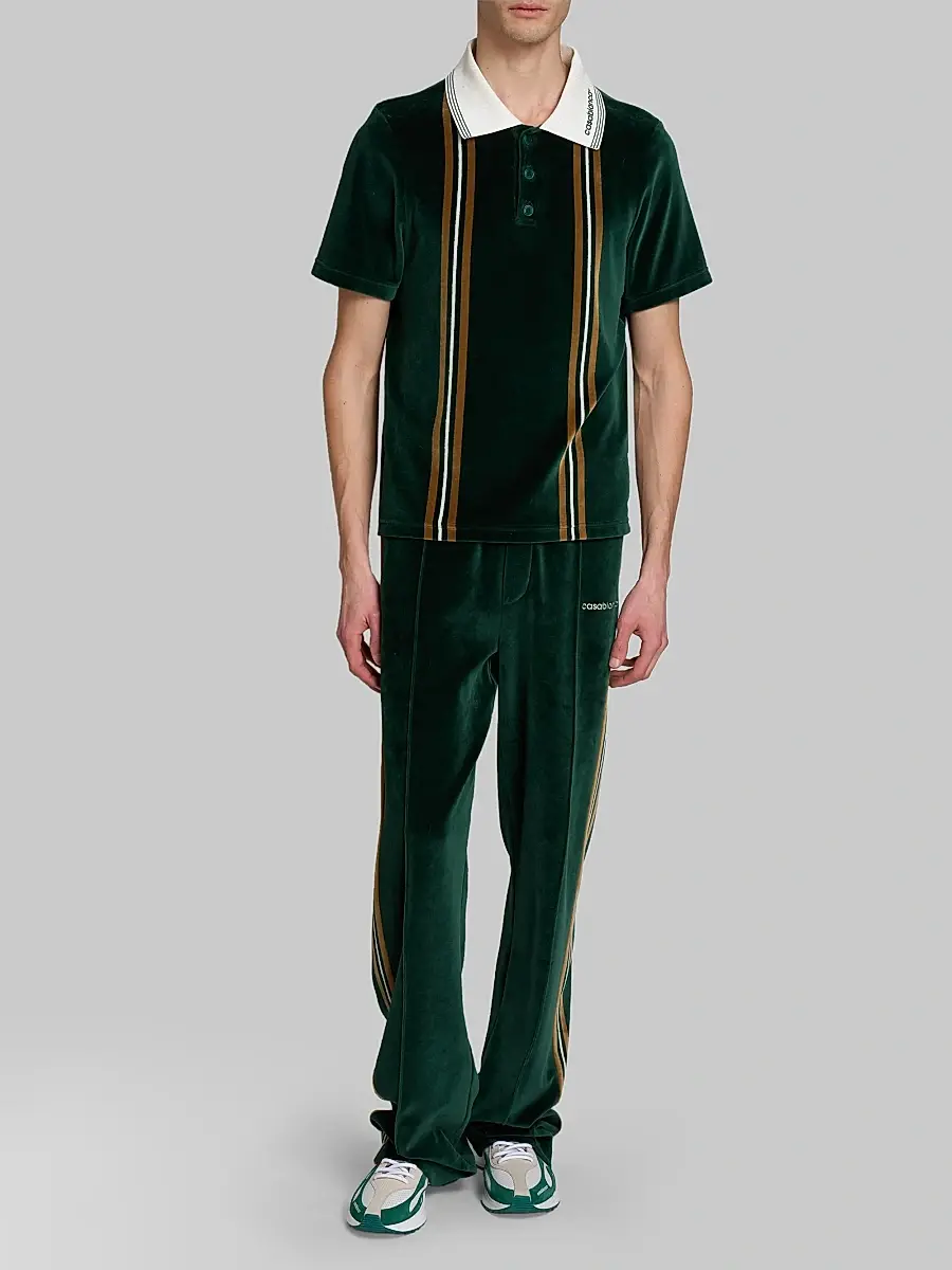 Casablanca Men's Velour Striped Polo Shirt | Thumbnail 2