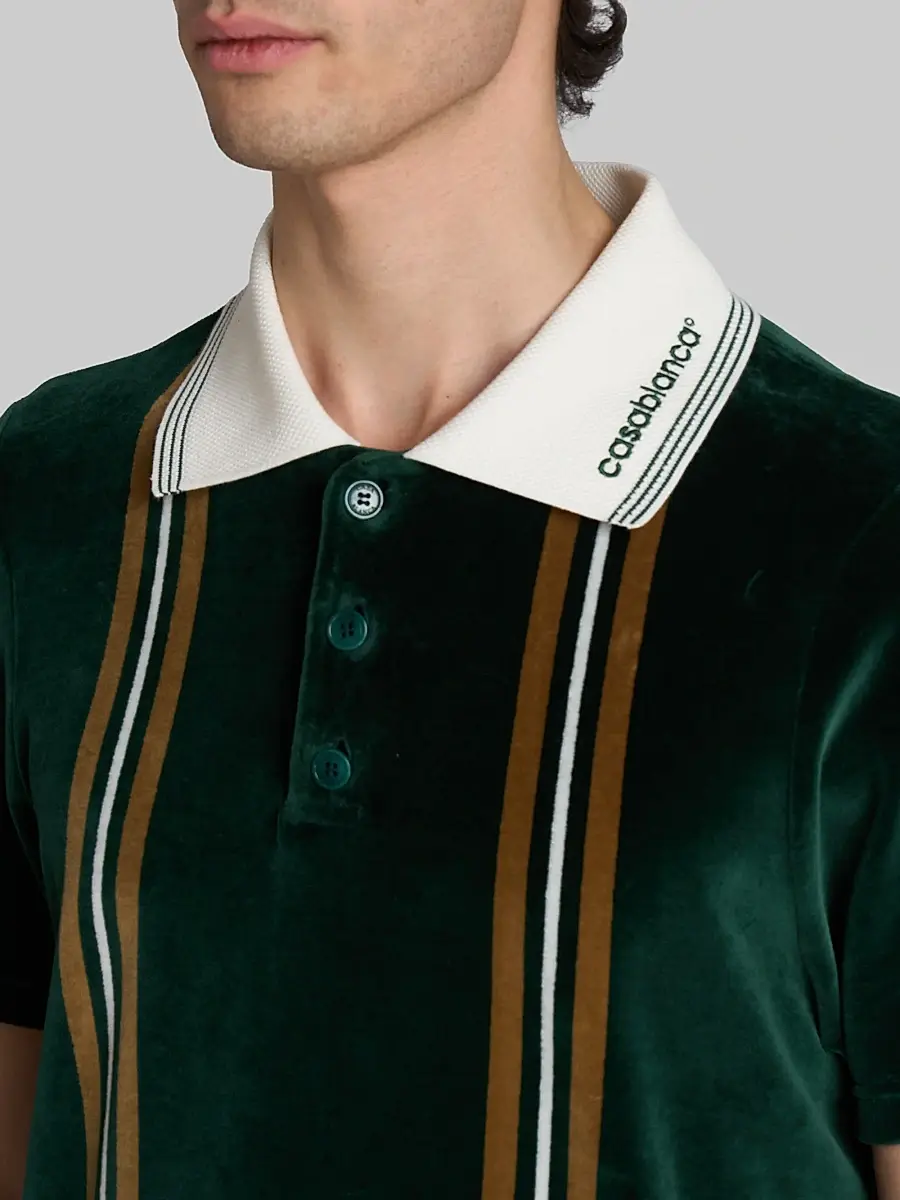 Casablanca Men's Velour Striped Polo Shirt | Thumbnail 5