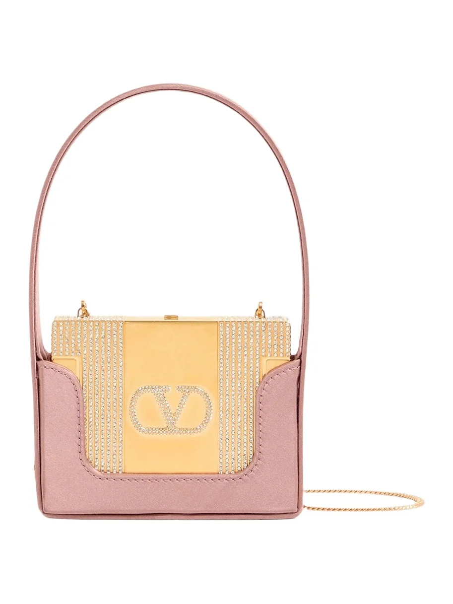 Valentino Women's Minaumorphe Minaudière Clutch in Metal with Swarovski Crystals - Brass Pink