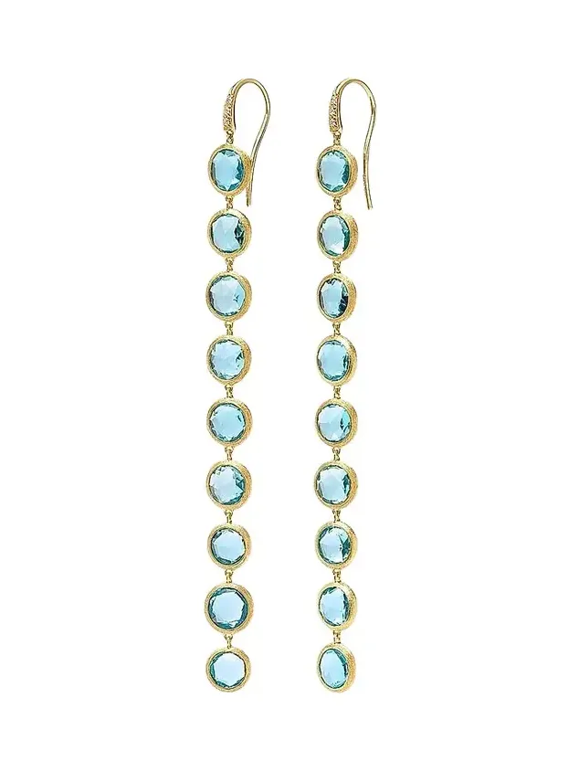 Women's Jaipur Color 18K Yellow Gold, 0.03 TCW Diamond & Blue Topaz Drop Earrings