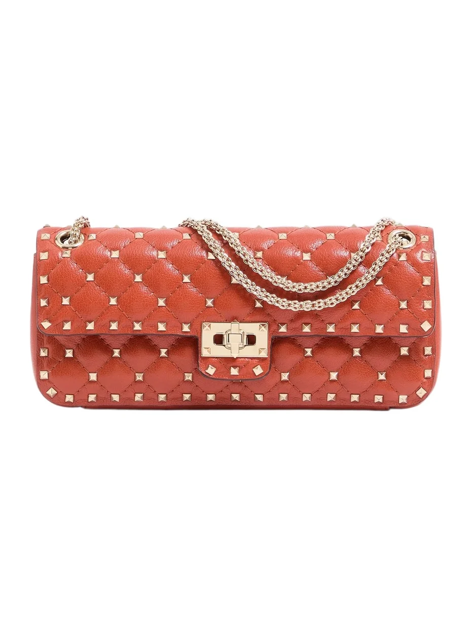 Valentino Women's Rockstud Spike Medium Shoulder Bag in Kidskin - Papavero