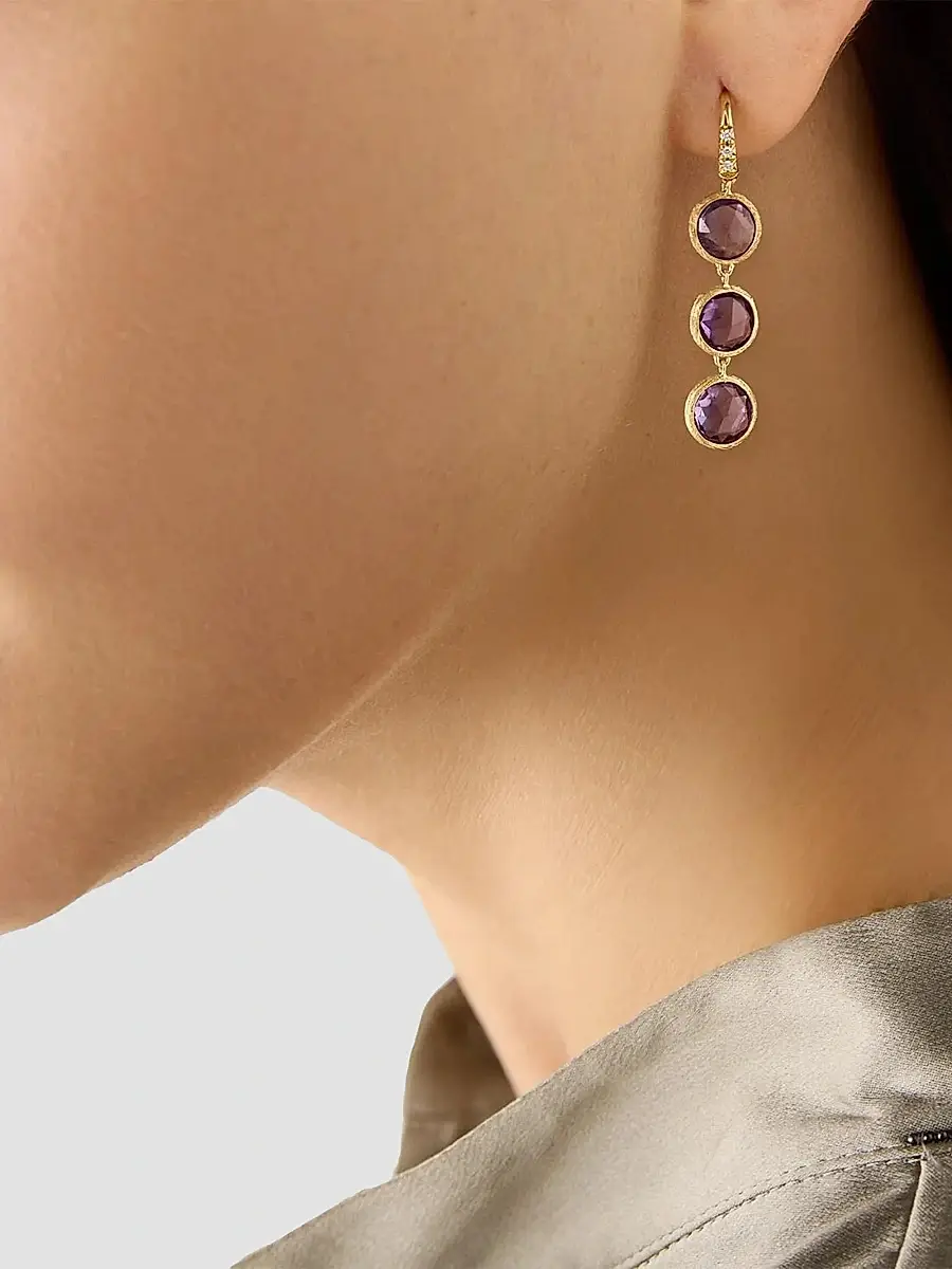 MARCO BICEGO Women's Jaipur Color 18K Yellow Gold, Amethyst & 0.03 TCW Diamond Drop Earrings | Thumbnail 2