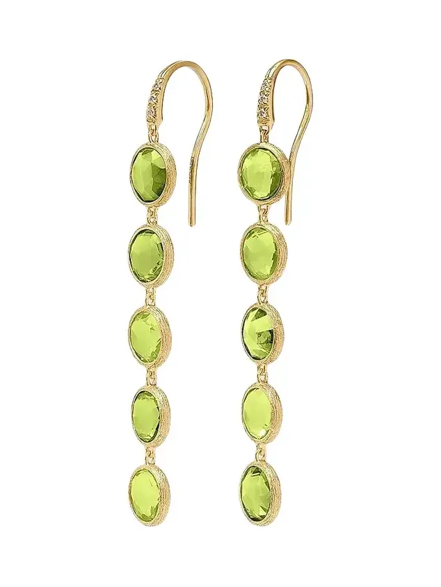 Women's Jaipur Color 18K Yellow Gold, 0.03 TCW Diamond & Peridot Drop Earrings