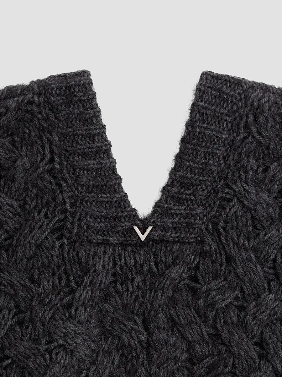 Valentino Women's Wool and Mohair Poncho - Anthracite | Thumbnail 4 Valentino Women's Wool and Mohair Poncho - Anthracite | Thumbnail 4