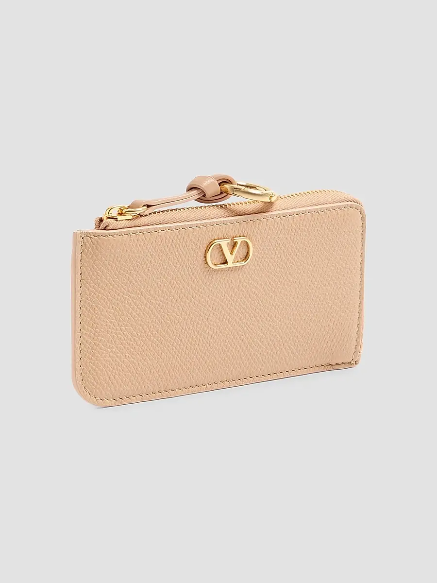 Valentino Women's Zip-Around Charm Card Holder in Grainy Calfskin - Beige | Thumbnail 2 Valentino Women's Zip-Around Charm Card Holder in Grainy Calfskin - Beige | Thumbnail 2