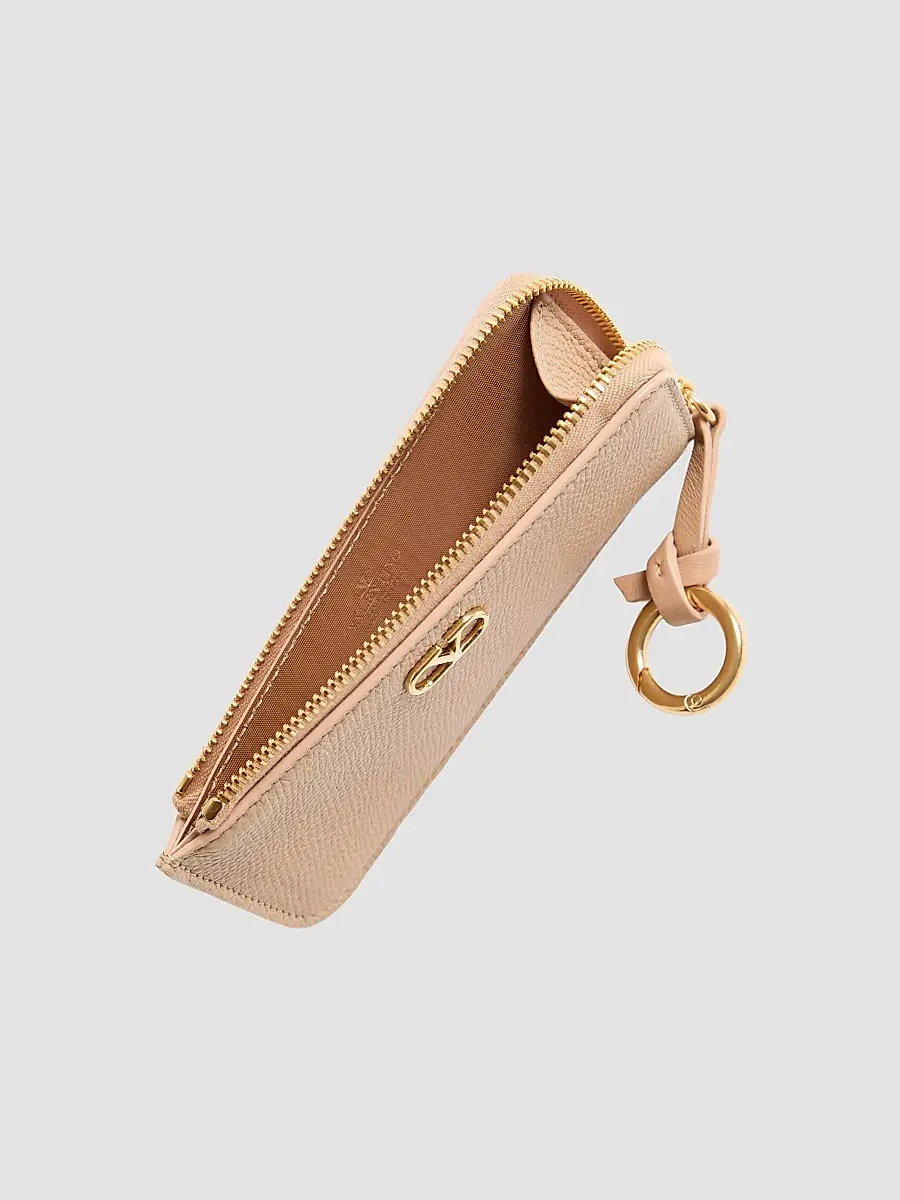Valentino Women's Zip-Around Charm Card Holder in Grainy Calfskin - Beige | Thumbnail 3 Valentino Women's Zip-Around Charm Card Holder in Grainy Calfskin - Beige | Thumbnail 3