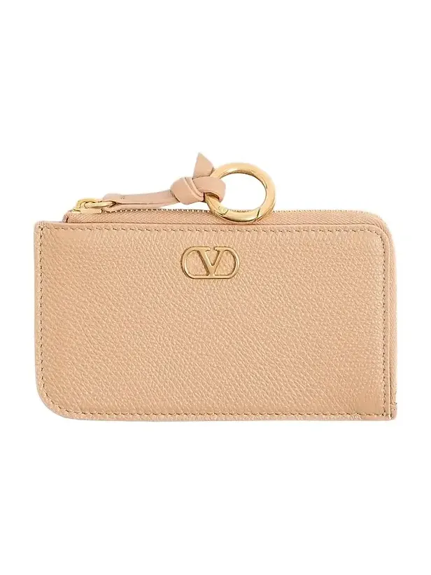 Women's Zip-Around Charm Card Holder in Grainy Calfskin - Beige Women's Zip-Around Charm Card Holder in Grainy Calfskin - Beige