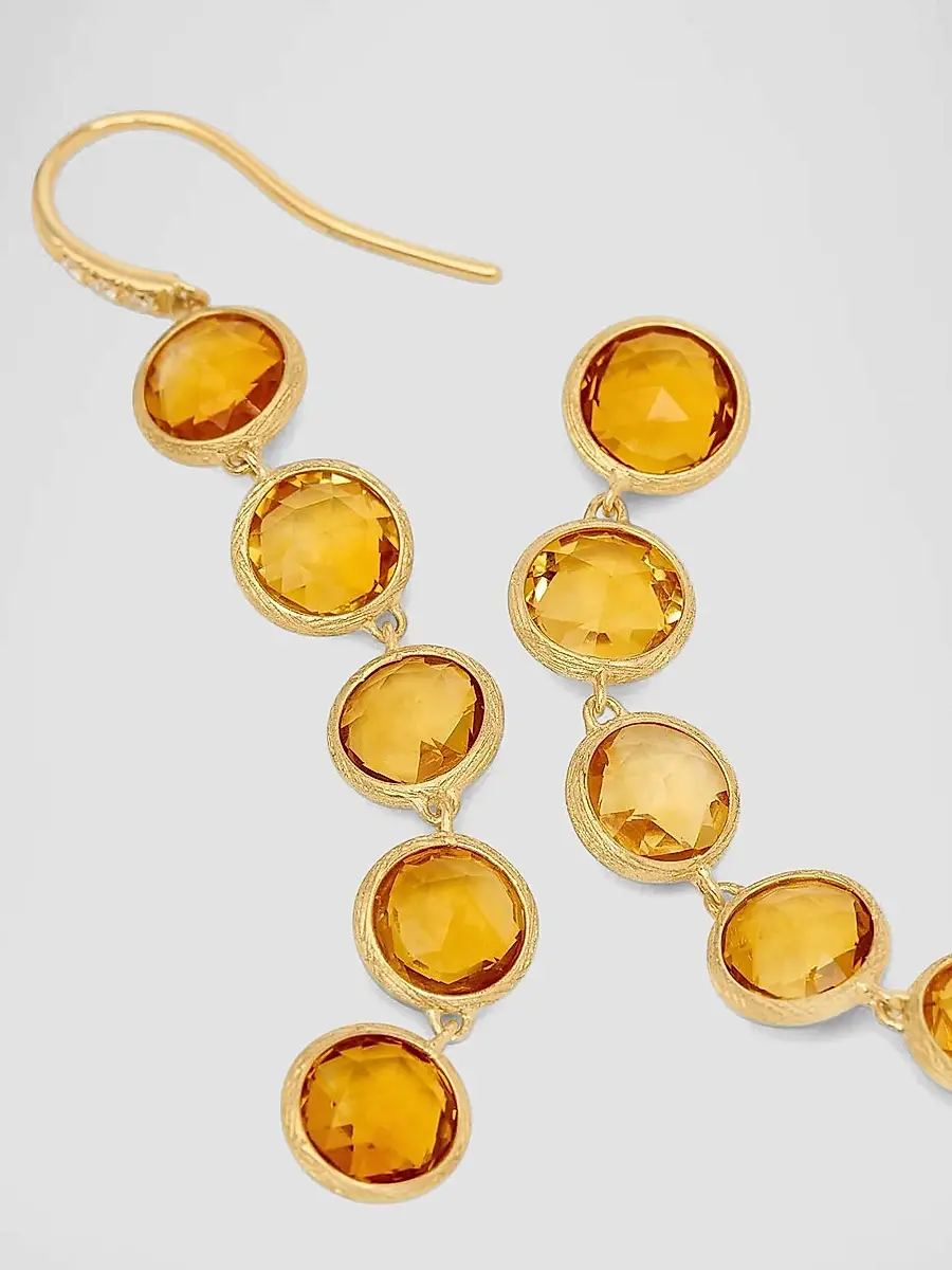 MARCO BICEGO Women's Jaipur Color 18K Yellow Gold, Citrine & 0.03 TCW Diamond Drop Earrings | Thumbnail 3