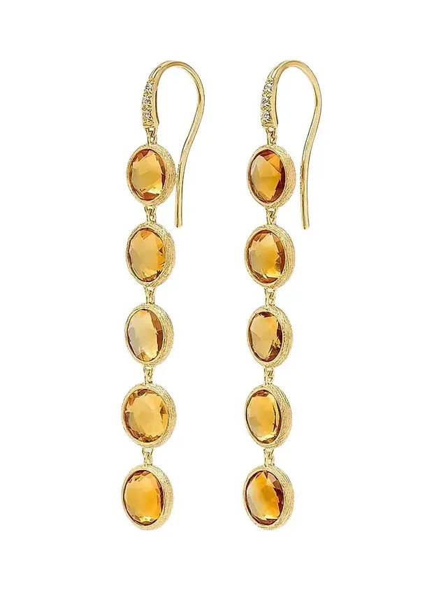 Women's Jaipur Color 18K Yellow Gold, Citrine & 0.03 TCW Diamond Drop Earrings