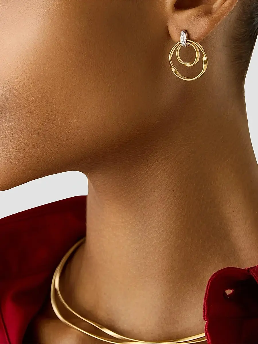 MARCO BICEGO Women's Marrakech 18K Gold & 0.08 TCW Diamond Double-Hoop Drop Earrings | Thumbnail 2 MARCO BICEGO Women's Marrakech 18K Gold & 0.08 TCW Diamond Double-Hoop Drop Earrings | Thumbnail 2