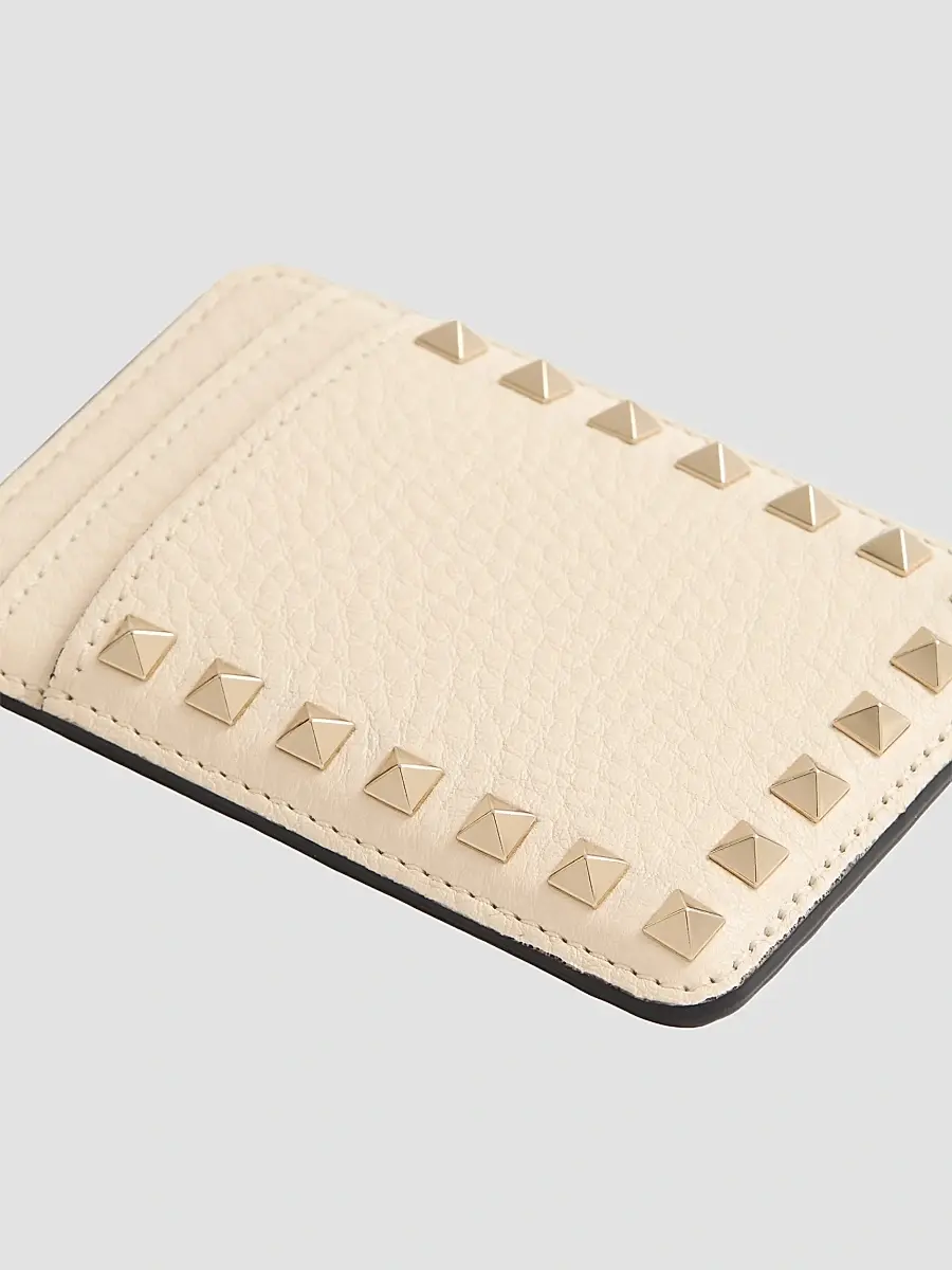 Valentino Women's Rockstud Magnetic Cardholder in Grainy Calfskin - Ivory | Thumbnail 3 Valentino Women's Rockstud Magnetic Cardholder in Grainy Calfskin - Ivory | Thumbnail 3