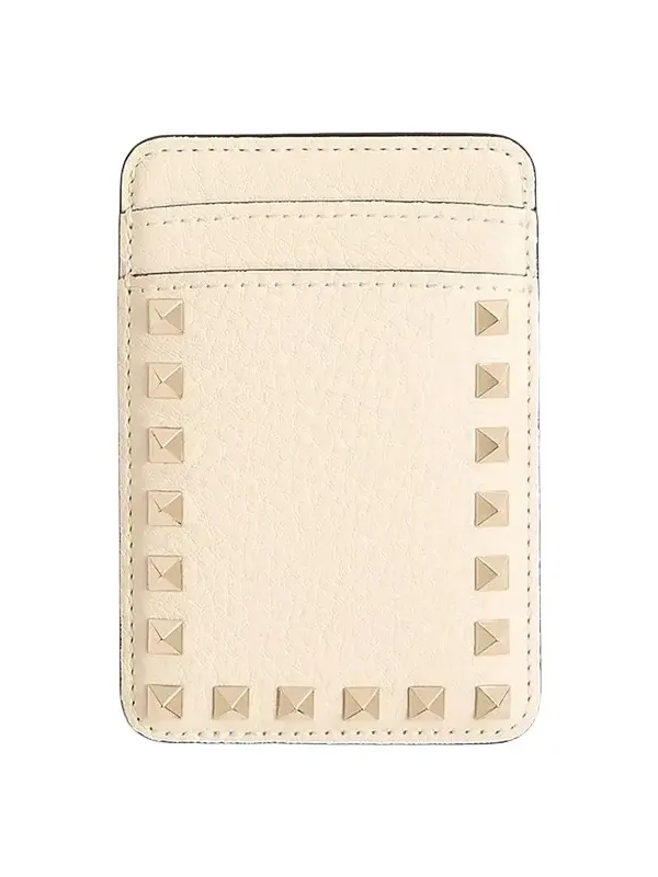 Women's Rockstud Magnetic Cardholder in Grainy Calfskin - Ivory Women's Rockstud Magnetic Cardholder in Grainy Calfskin - Ivory