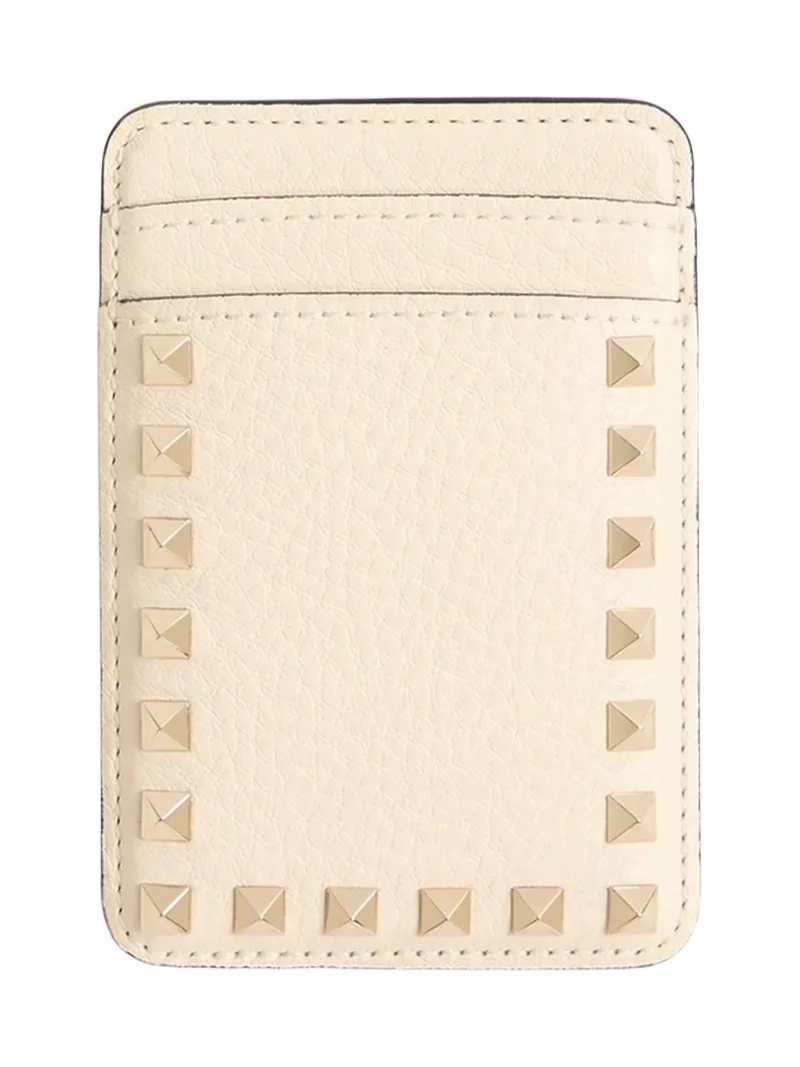 Valentino Women's Rockstud Magnetic Cardholder in Grainy Calfskin - Ivory