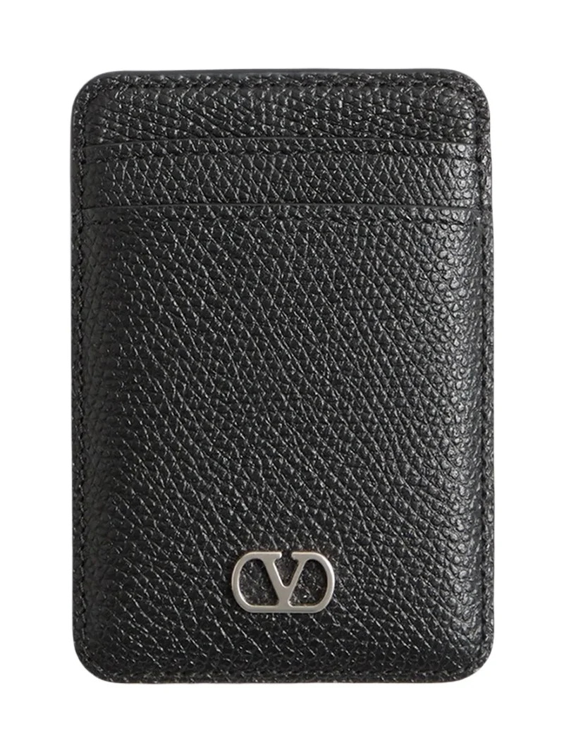 Valentino Men's VLogo Signature Magnetic Cardholder in Grainy Calfskin - Black