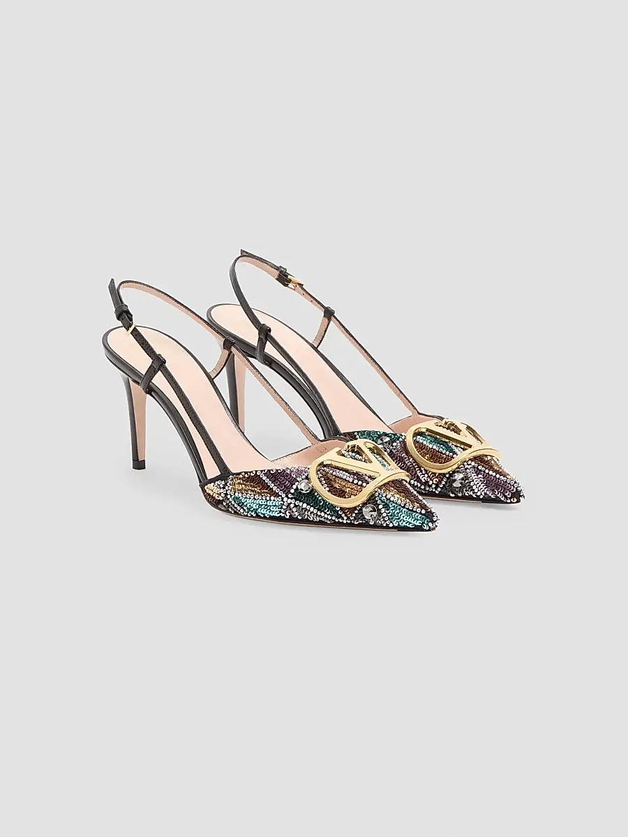 Valentino Women's Vlogo Signature Slingback Pumps With Embroidery 80mm | Thumbnail 2 Valentino Women's Vlogo Signature Slingback Pumps With Embroidery 80mm | Thumbnail 2