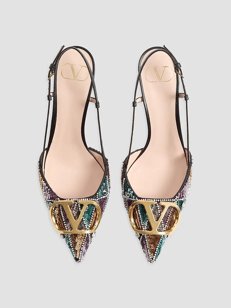 Valentino Women's Vlogo Signature Slingback Pumps With Embroidery 80mm | Thumbnail 3 Valentino Women's Vlogo Signature Slingback Pumps With Embroidery 80mm | Thumbnail 3