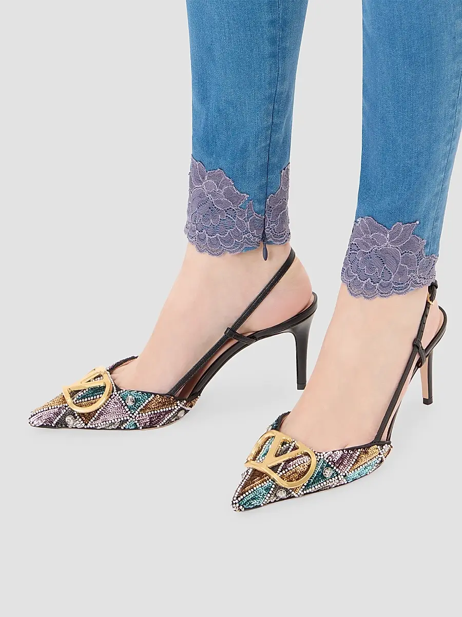 Valentino Women's Vlogo Signature Slingback Pumps With Embroidery 80mm | Thumbnail 7 Valentino Women's Vlogo Signature Slingback Pumps With Embroidery 80mm | Thumbnail 7