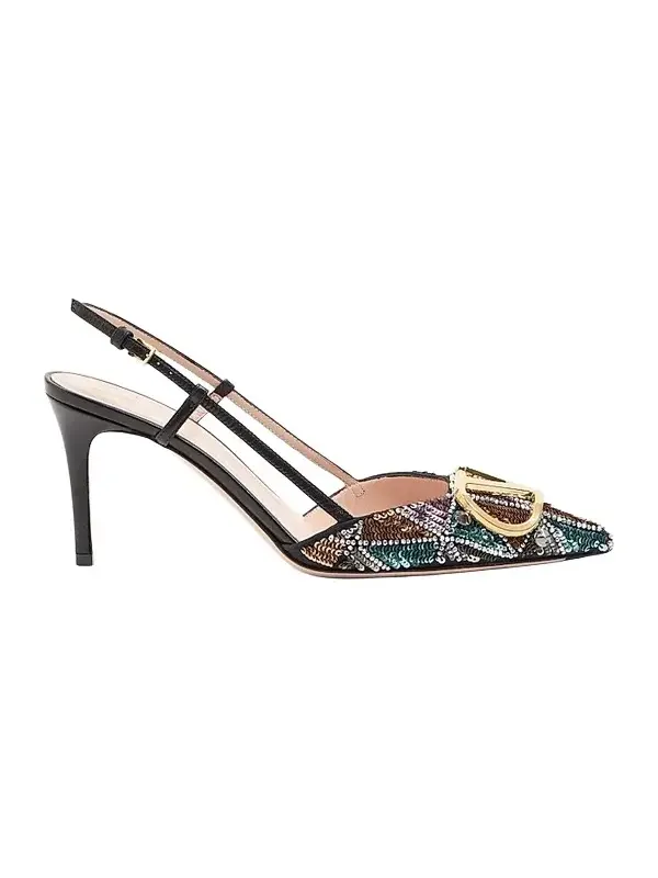 Women's Vlogo Signature Slingback Pumps With Embroidery 80mm - Multicolor Women's Vlogo Signature Slingback Pumps With Embroidery 80mm - Multicolor