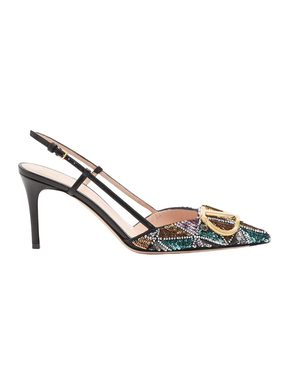 Valentino Women's Vlogo Signature Slingback Pumps With Embroidery 80mm - Multicolor