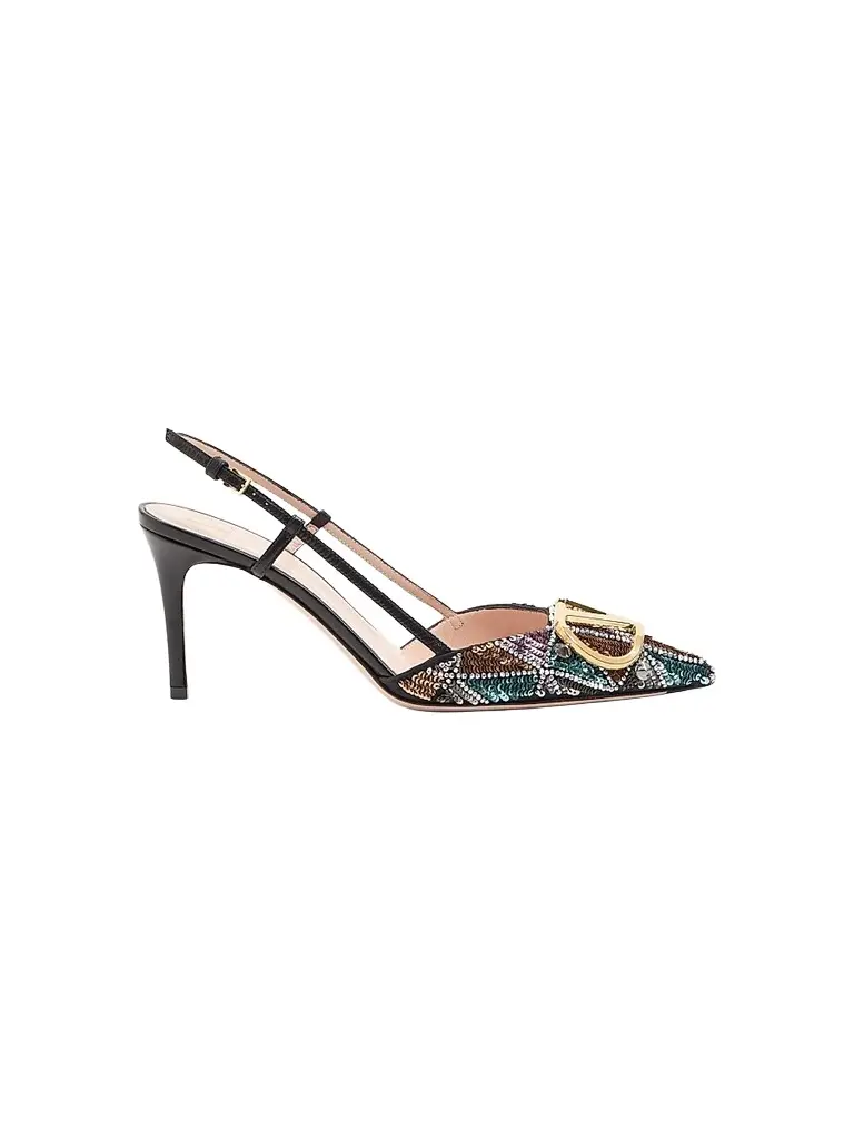 Women's Vlogo Signature Slingback Pumps With Embroidery 80mm Women's Vlogo Signature Slingback Pumps With Embroidery 80mm