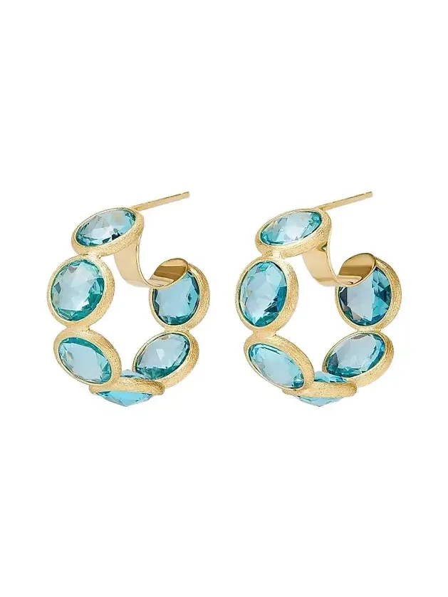 Women's Jaipur Color 18K Yellow Gold & Blue Topaz Hoop Earrings Women's Jaipur Color 18K Yellow Gold & Blue Topaz Hoop Earrings