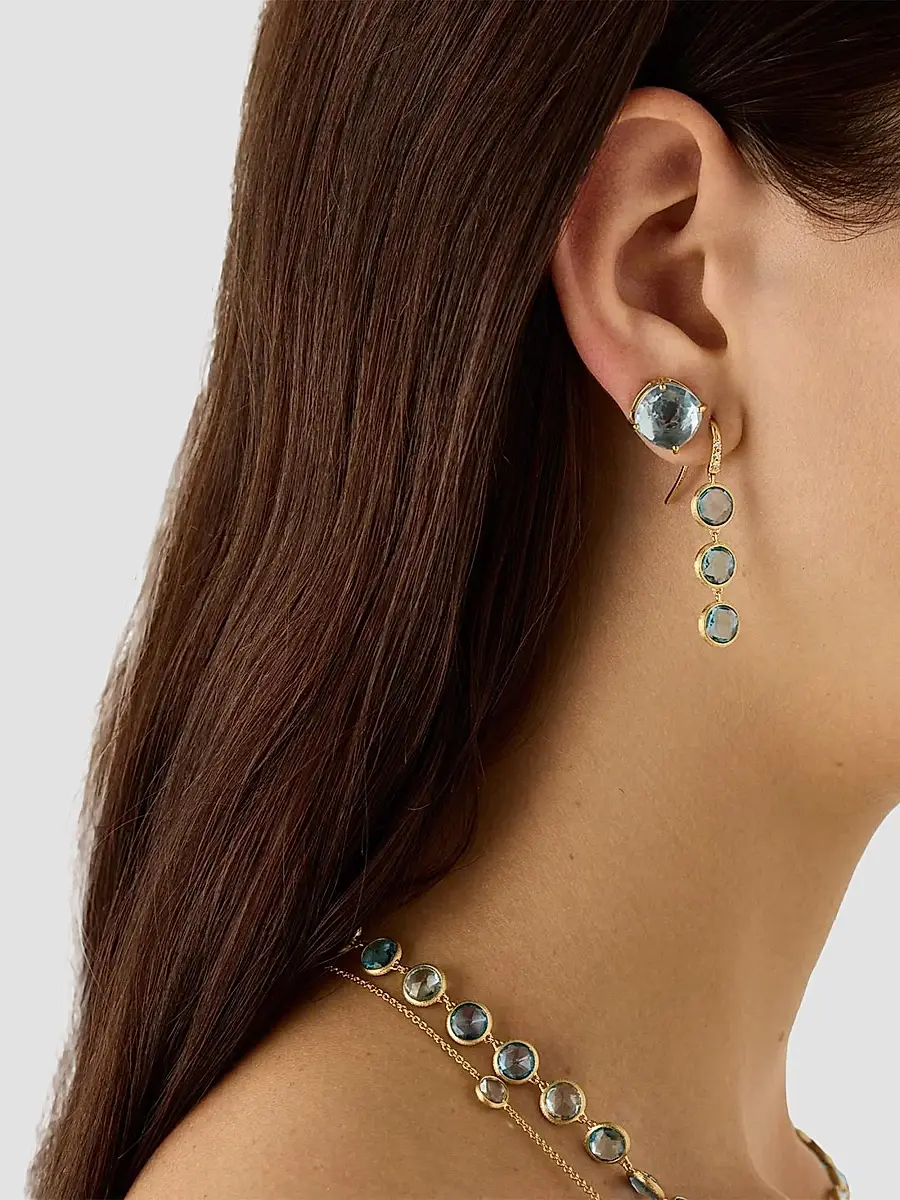MARCO BICEGO Women's Jaipur Color 18K Yellow Gold, 0.03 TCW Diamond & Blue Topaz Triple-Drop Earrings | Thumbnail 2