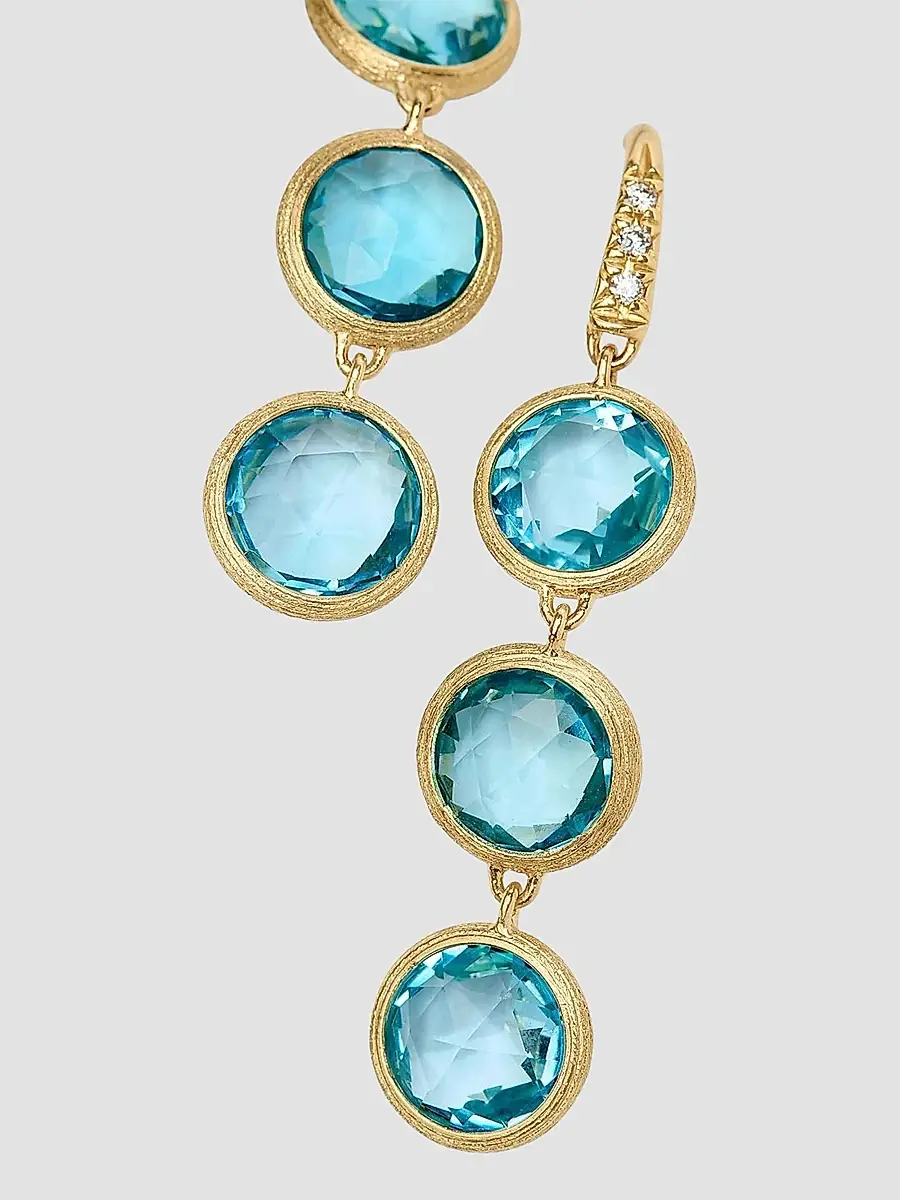 MARCO BICEGO Women's Jaipur Color 18K Yellow Gold, 0.03 TCW Diamond & Blue Topaz Triple-Drop Earrings | Thumbnail 3