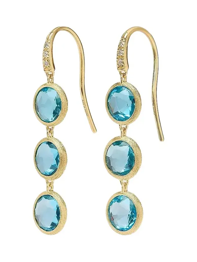 Women's Jaipur Color 18K Yellow Gold, 0.03 TCW Diamond & Blue Topaz Triple-Drop Earrings Women's Jaipur Color 18K Yellow Gold, 0.03 TCW Diamond & Blue Topaz Triple-Drop Earrings
