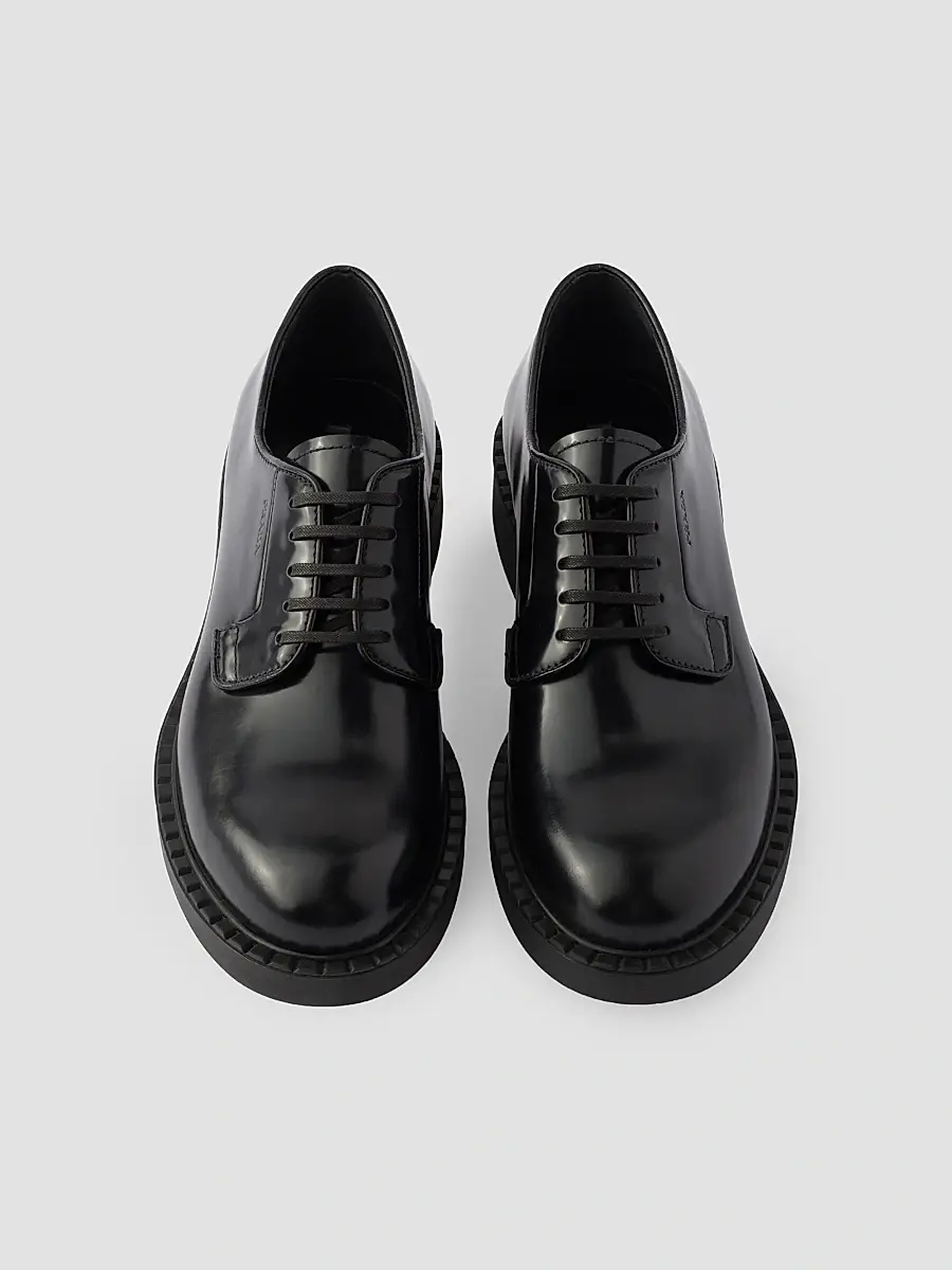 Prada Men's Chocolate Brushed Leather Derby Shoes | Thumbnail 2