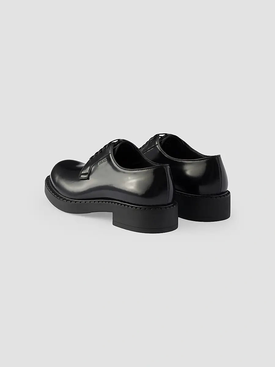 Prada Men's Chocolate Brushed Leather Derby Shoes | Thumbnail 3