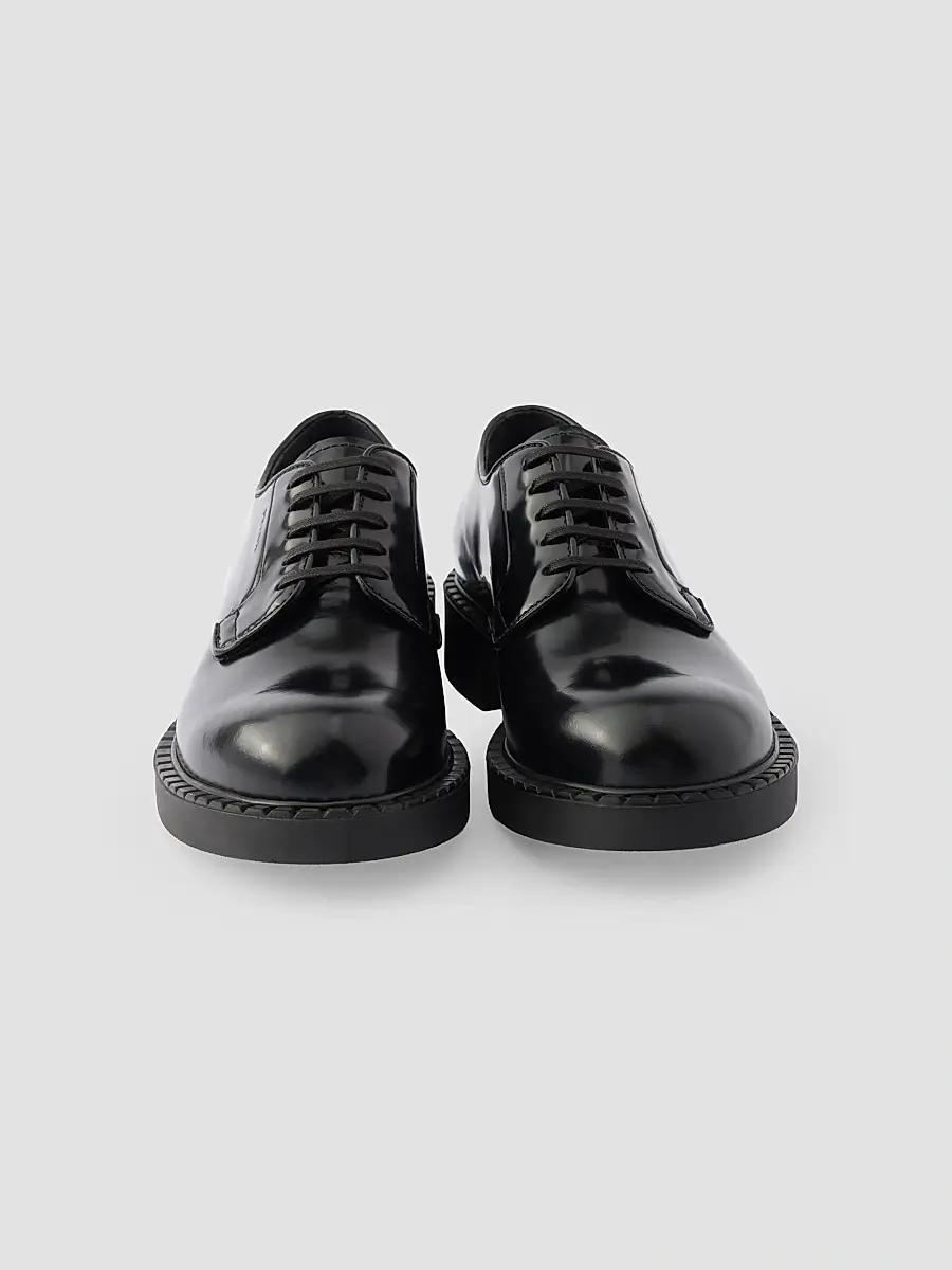 Prada Men's Chocolate Brushed Leather Derby Shoes | Thumbnail 4