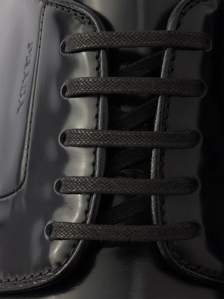 Prada Men's Chocolate Brushed Leather Derby Shoes | Thumbnail 5
