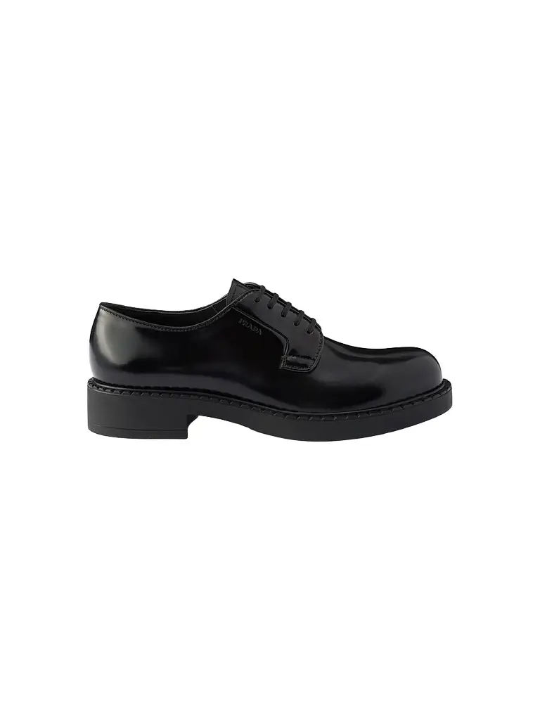 Prada Men's Chocolate Brushed Leather Derby Shoes