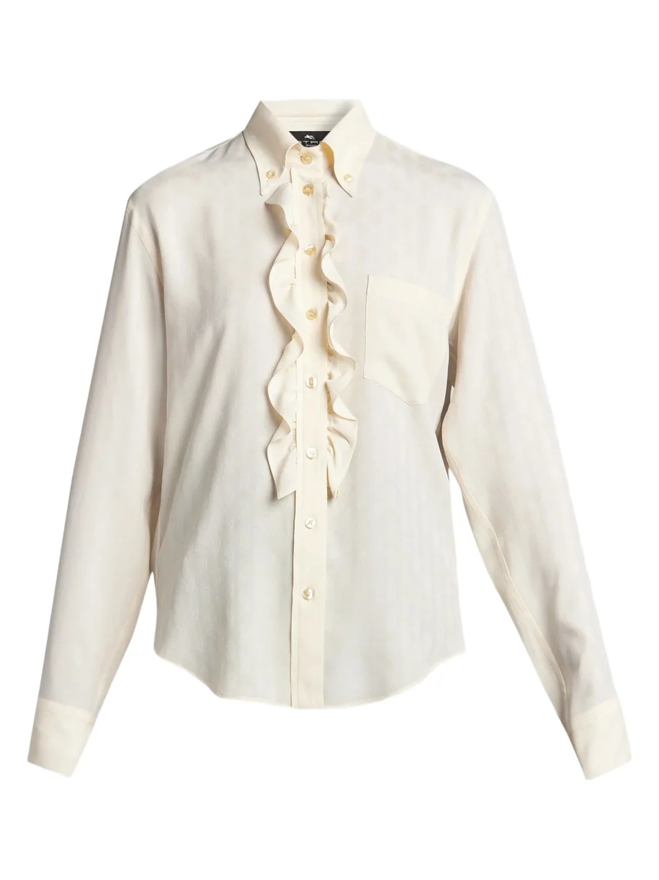 Etro Women's Ruffle Placket Silk-Blend Shirt