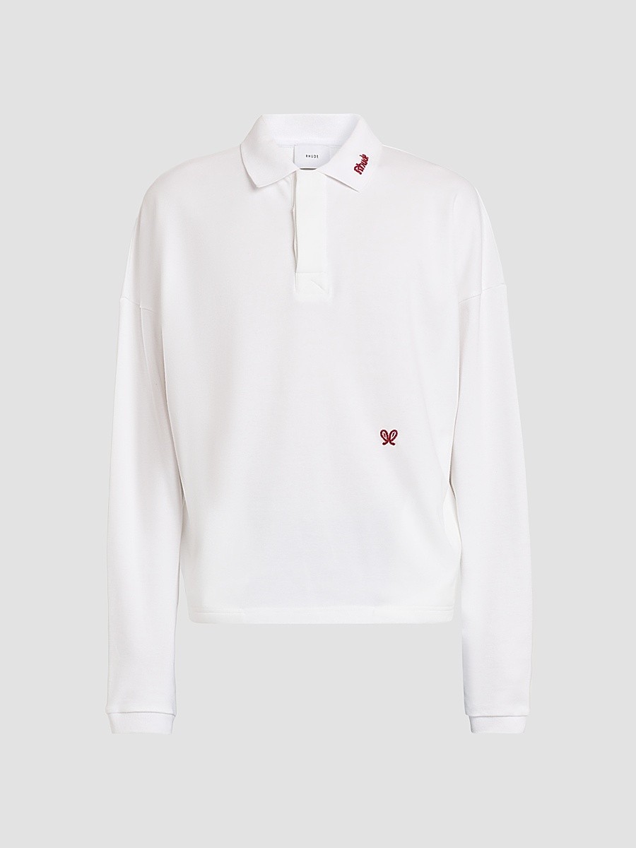 Rhude Men's Logo Embroidery Long-Sleeve Polo Shirt