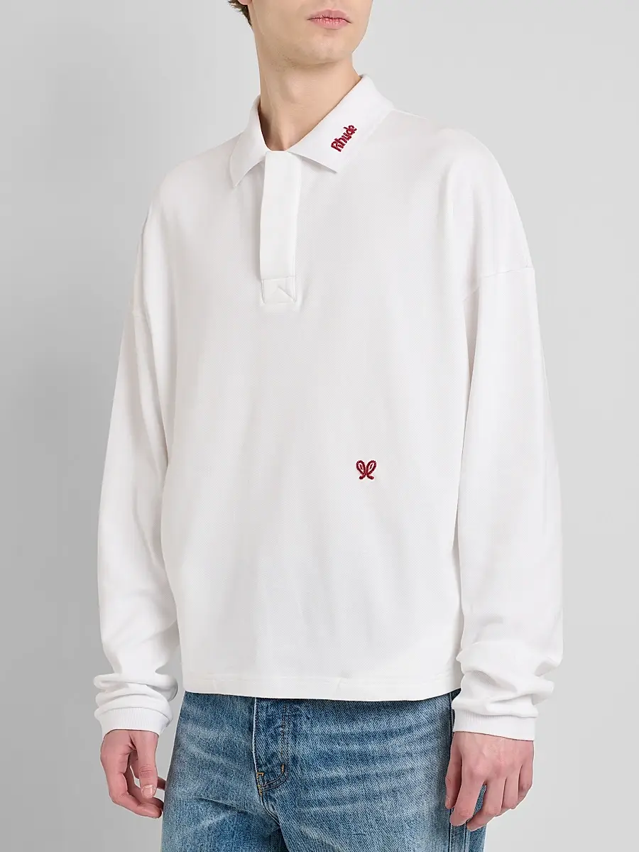 Rhude Men's Logo Embroidery Long-Sleeve Polo Shirt | Thumbnail 5 Rhude Men's Logo Embroidery Long-Sleeve Polo Shirt | Thumbnail 5