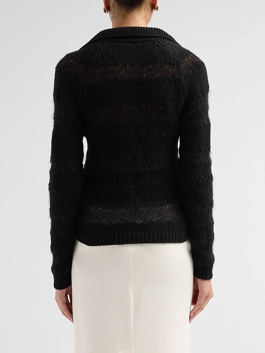 Fabiana Filippi Women's Platinum Johnny Collar Wool-Silk Blend Polo Sweater | Thumbnail 3