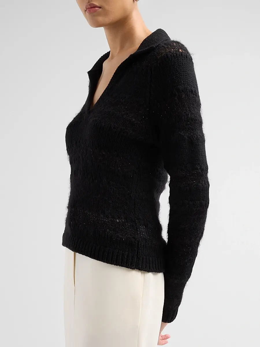 Fabiana Filippi Women's Platinum Johnny Collar Wool-Silk Blend Polo Sweater | Thumbnail 5