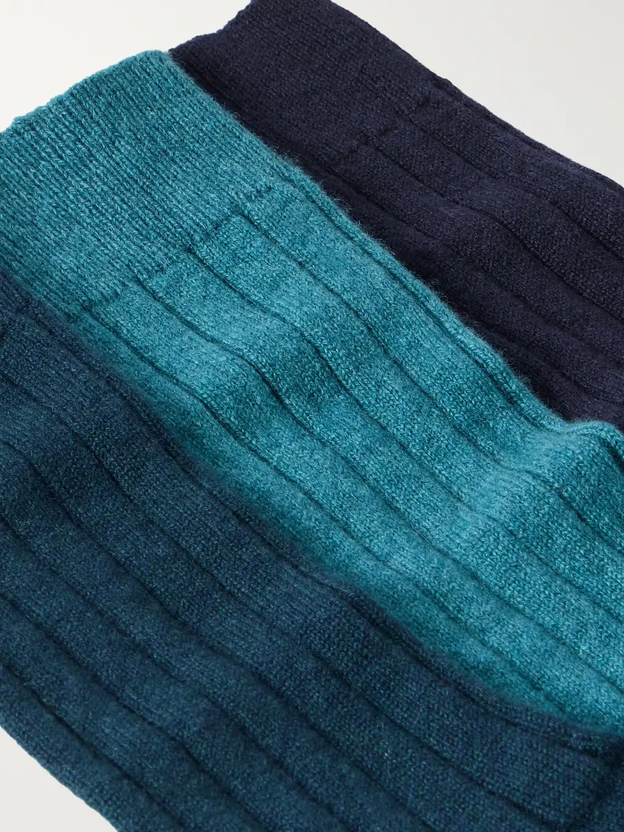 Johnstons of Elgin Set of Three Ribbed-Knit Cashmere-Blend Socks - Men | Thumbnail 2 Johnstons of Elgin Set of Three Ribbed-Knit Cashmere-Blend Socks - Men | Thumbnail 2