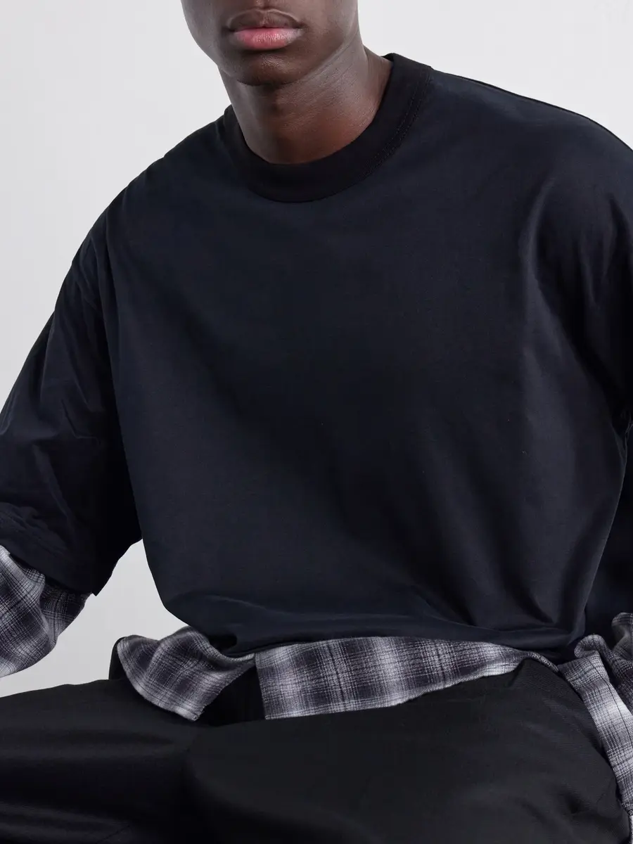COMME des GARCONS HOMME Checked Layered Cotton T-Shirt - Men | Thumbnail 5