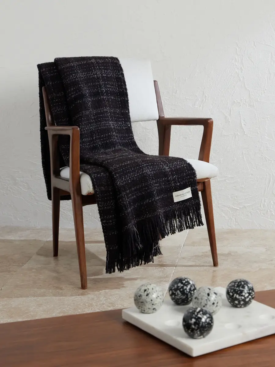 Johnstons of Elgin Luxury Texture Checked Cashmere, Silk and Alpaca Wool-Blend Throw - Men | Thumbnail 2 Johnstons of Elgin Luxury Texture Checked Cashmere, Silk and Alpaca Wool-Blend Throw - Men | Thumbnail 2