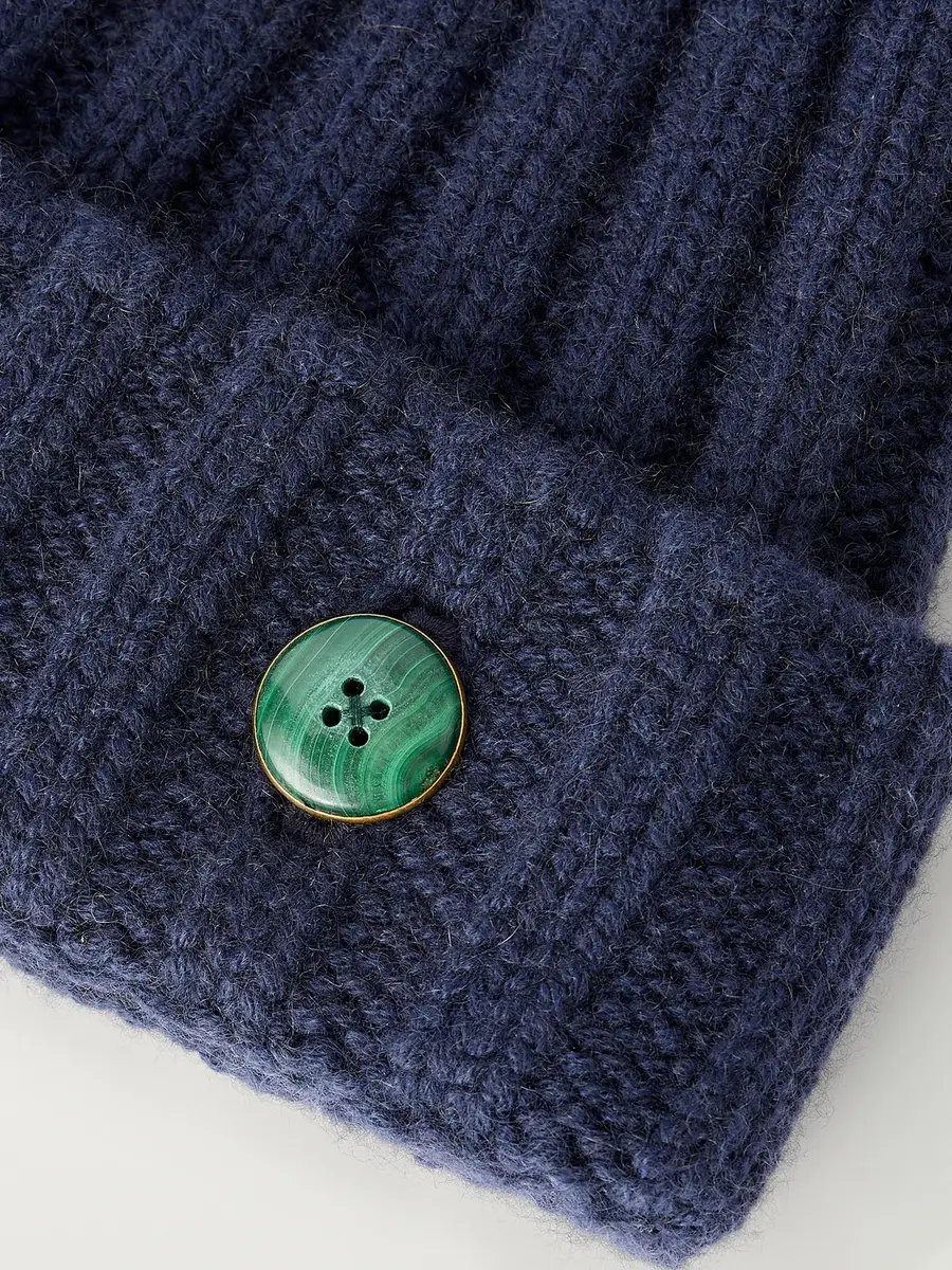 God’s True Cashmere Malachite-Embellished Ribbed Cashmere Beanie - Men | Thumbnail 4