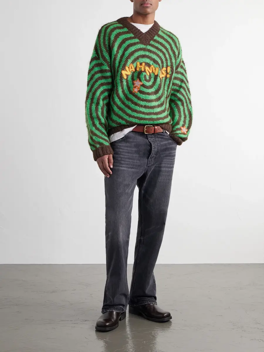 Nahmias Embroidered Alpaca-Blend Crochet-Knit Sweater - Men | Thumbnail 2